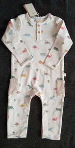 ALBETTA BNWT organic cotton all in one outfit/babygrow, dinosaurs, boy 6-12 mths - Picture 1 of 11