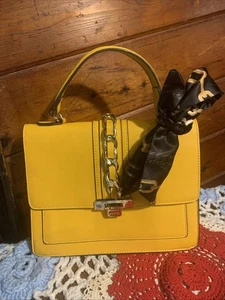 Aldo Womens Mustard Yellow Inner Pockets Detachable Strap Crossbody Bag w/ Scarf - Picture 1 of 9