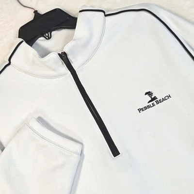 Pebble Beach Golf Shirt Mens M White 1/4 Zip Pullover Long Sleeve Performance - Image 1 of 4