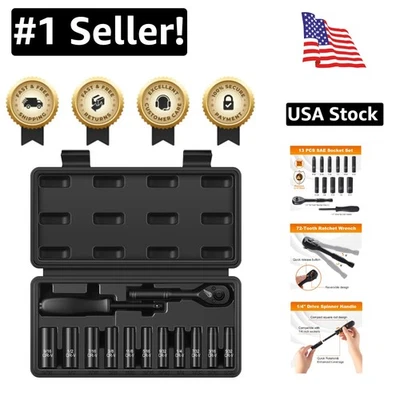 13-Piece 1/4" Drive Socket Set - Corrosion-Resistant Cr-V with 72-Tooth Ratchet - Image 1 of 4
