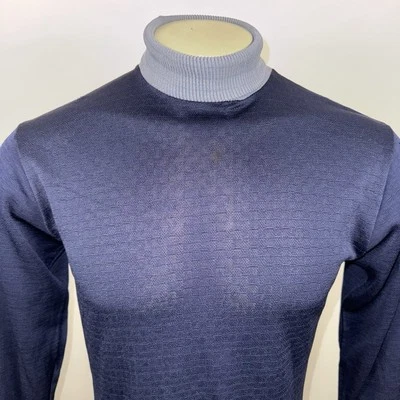 Camisa de malha vintage anos 60 anos 70 gola alta poliéster disco eixo mod MCM hippie masculina média - Imagem 1 de 4