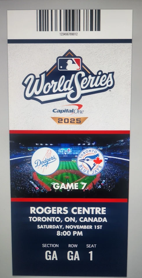 2025 MLB WORLD SERIES Replica Ticket Stub LA DODGERS @ TORONTO BLUE JAYS Game 7 - Image 1 of 1