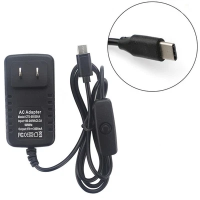 5V 3A USB-C Charger Adapter Cable ON/Off Switch For Raspberry Pi 4 Model B 4B - Image 1 of 4