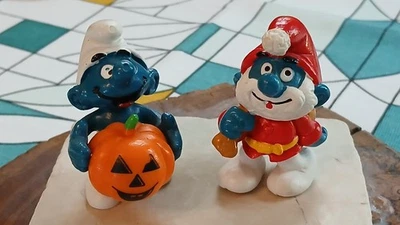 1981 Holiday Smurfs:  Santa Papa Smurf, Christmas & Pumpkin Smurf, Halloween - Image 1 of 4