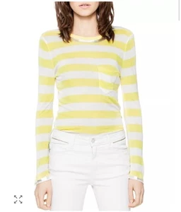 NWT Zadig & Voltaire Reja Yellow White Striped Long Sleeve Tee Top Silver Trim - Picture 1 of 12