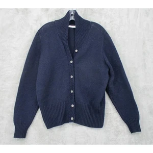 Vintage Talbots Sweater Womens Large Wool Cardigan Shawl Collar Preppy Navy Blue - Picture 1 of 8