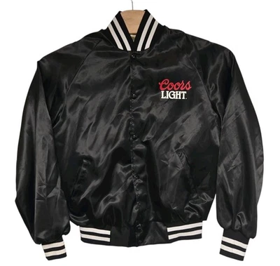 Vtg Coors Light Satin Bomber Jacket Mens L Black USA made - Image 1 of 4