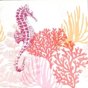 P169# 3 x servilletas de papel individuales decoupage rosa rojo mar caballito de mar patrón de coral - Imagen 1 de 8