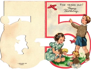 Tarjeta de quinto cumpleaños troquelada vintage Hallmark diseño de avión rojo de la abuela - Imagen 1 de 2