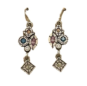 Patricia Locke Dangle Earrings Silver-Tone Crystal Handmade USA - Picture 1 of 3