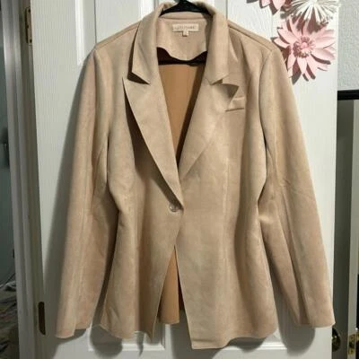 Solitario XL Caramelo Marrón Imitación Gamuza Corto Botón Chaqueta Abrigo - ¡Muy Suave! Foto 1 de 4