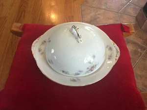  LS&S Carlsbad Austria / Purple Flowers Dome Butter Dish with Lid - Picture 1 of 5