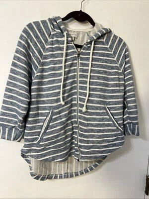 LUCKY BRAND Blue/White Striped Zip Hoodie Poncho Sweatshirt Jacket X Small - Image 1 of 4