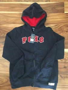 RALPH LAURN BOYS SWEATER HOODIE BLUE RED SIZE LARGE 14-16 NEW NWT - Picture 1 of 3