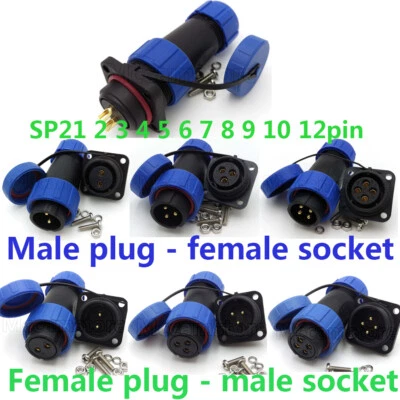 SP21 2-12 pin Waterproof IP68 Panel Mount Aviation Plugs Socket Cable Connectors - Image 1 of 4