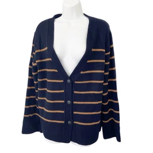 Cardigan Vince lana/cashmere righe bretoni scollo a V nuovo con etichetta taglia Large - Foto 1 di 6