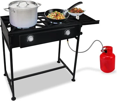 SONRET Double Burner Propane Stove - 1,50,000 BTU - with Detachable Legs & Side Shelf