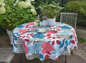 Tablecloth Provence 160 CM Round White Green Pink Leaves from France Non-Iron - Picture 1 of 4