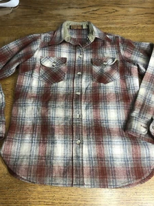 Vintage Eddie Bauer Size M Blue Wool Button Up Long Sleeve Barn Work Shirt - Picture 1 of 10