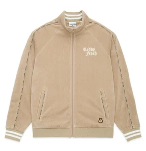 NEW Teddy Fresh Velour Track Jacket Beige Brown Size L - Picture 1 of 9