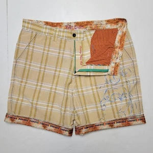ROBERT GRAHAM 38 Waist Yellow Blue Plaid Embroidered Ocean Wave Men's Shorts NWT - Picture 1 of 8