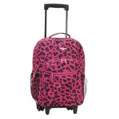 Mochila con ruedas Rockland de doble asa, leopardo magenta 17"x13"x10" precio de venta sugerido por el fabricante $80 Foto 1 de 3