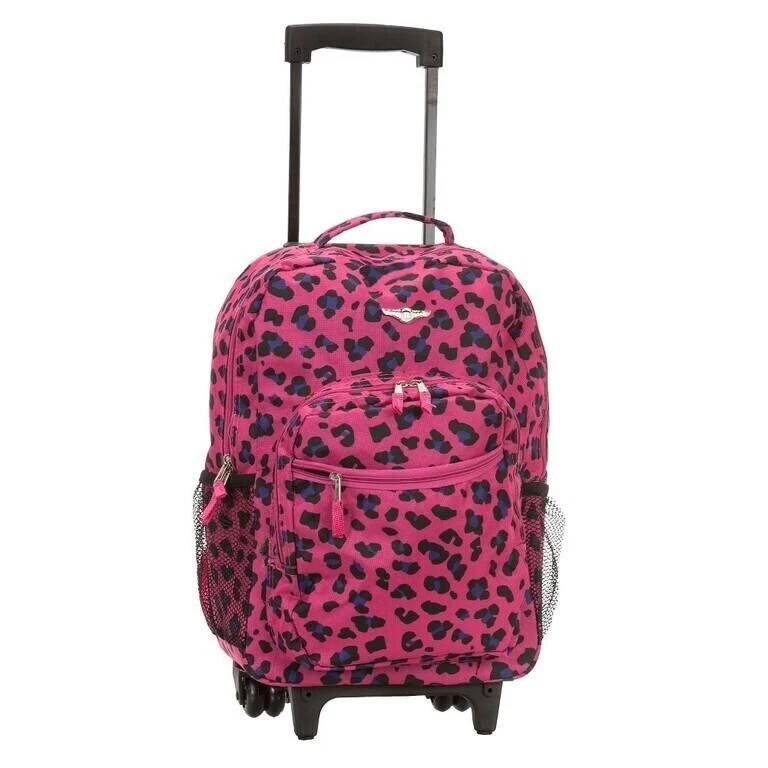 Rockland Double Handle Rolling Backpack, Magenta Leopard 17"x13"x10" MSRP $80 - Image 1 of 3