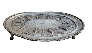 Bandeja de placa plateada en relieve Lord Vishnu Dashavatara 10 Avtar vintage de latón - Imagen 1 de 12