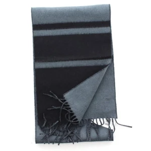 Coach 83829 Unisex Reversible Blanket Scarf Striped Black Charcoal Gray Fringe - Picture 1 of 6