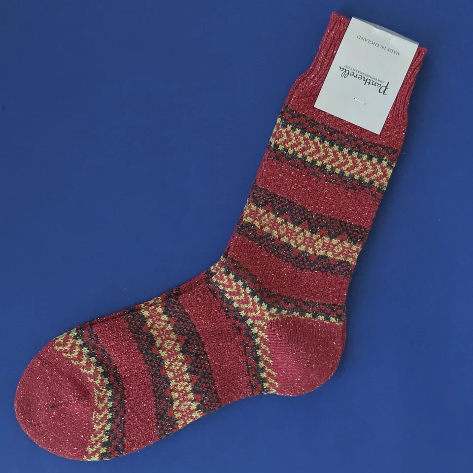 NWT Pantherella Red Wool & Silk Knit Fair Isle Trouser Dress Socks #6428 - M - Image 1 of 1
