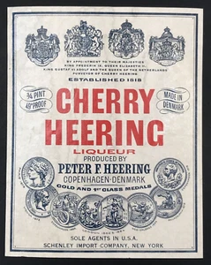 VTG 1960s-70s Cherry Heering Liquor Label 3.75x3 Copenhagen Denmark - Picture 1 of 2