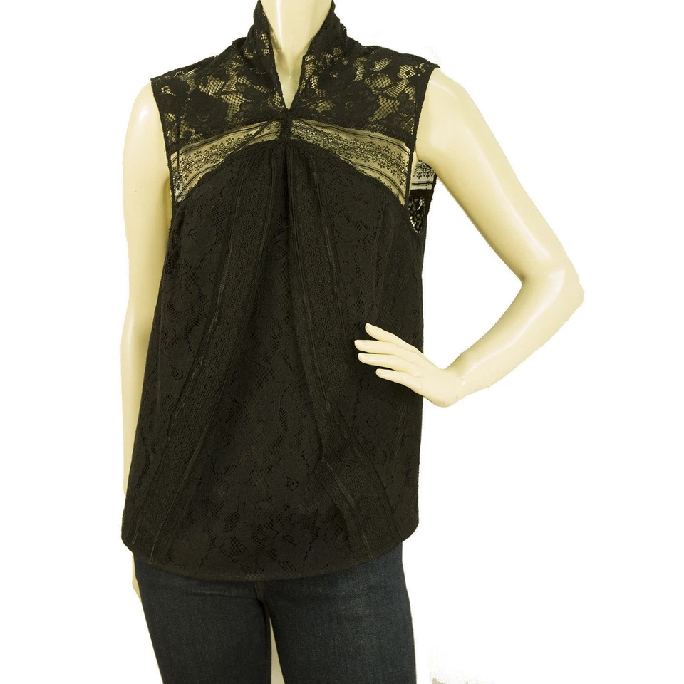 Blusa Top Z Spoke by Zac Posen Negra Floral Encaje Algodón Sin Mangas Talla 8 Foto 1 de 4