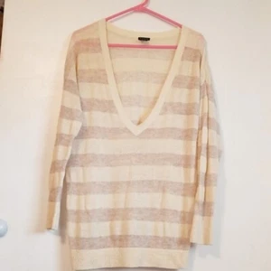 Club Monaco Low VNeck Striped Sweater Ivory Size Medium M - Picture 1 of 5
