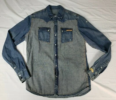 Camisa Artisan De Luxe Med Azul Denim Botón Occidental Anthropologie  Foto 1 de 4