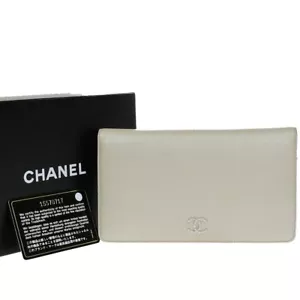 CHANEL CC Logo Bifold Long Wallet Grained Calfskin Leather White SHW 32ED891 - Picture 1 of 14