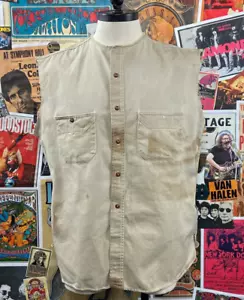 Vtg 40s-50s Thrashed JCPenney Khaki Sanforized Twill Workwear Button Up Shirt - Picture 1 of 10