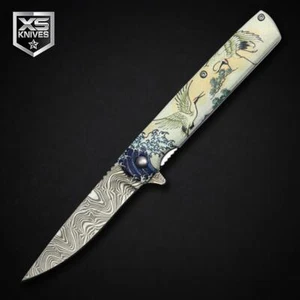 8" Survival Spring Assisted Open Folding Knife Flying Crane 3D ART Graphics EDC - Picture 1 of 5