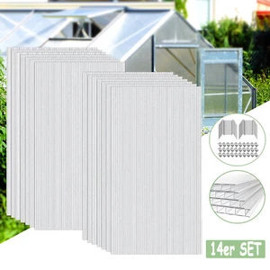 14x PC Polycarbonat Gewächshaus Platten 4mm Doppelstegplatte Hohlkammerplatten - Bild 1 von 14