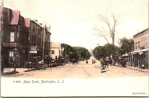 HUNTINGTON, LONG ISLAND, NY : MAIN STREET : HAND-COLORED POSTCARD : 1906 - Picture 1 of 5