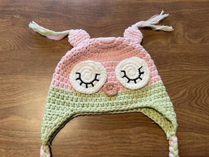 Handmade Crochet Baby Newborn OWL Hat Photo Prop Pink - Picture 1 of 7