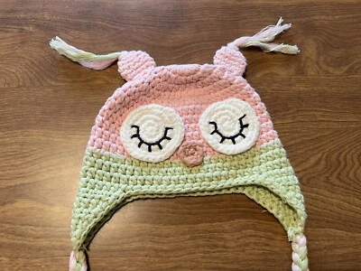 Handmade Crochet Baby Newborn OWL Hat Photo Prop Pink - Image 1 of 4
