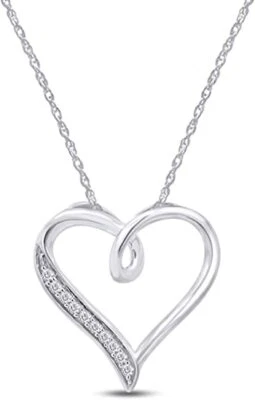 Colar pingente coração aberto diamante redondo natural prata esterlina 925 1/10 ct - Imagem 1 de 4