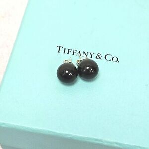 Tiffany Co Sterling Silver 10"mm Black Onyx  Ball Stud Ziegfeld Earrings