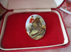 Beautiful vintage china ceramic porcelain oval brooch pin with jumping horse