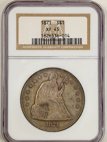 1871 $1 Seated Liberty Silver Dollar XF45 NGC 1626536-014 Cover