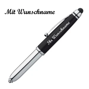 LED Touchpen Kugelschreiber mit Namensgravur - Farbe: silber-schwarz - Bild 1 von 2