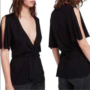 New NWT ALLSAINTS Amira stretch soft knit  Wrap Black Top Woman’s Sz XS X Small - Bild 1 von 4