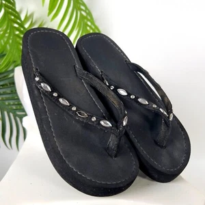 Vintage Y2K Black Rhinestone Embellished Grunge Chunky Platform Flip Flops / 6 - Picture 1 of 6