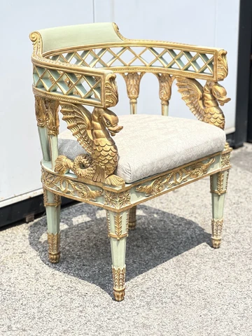 Italian Style Neoclassical Gold leaf antique look Unique Armchair Rare Cover