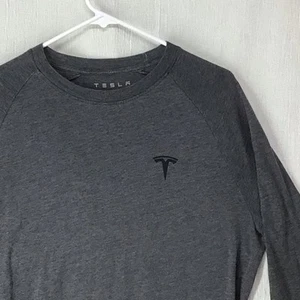 Tesla Branded Men’s Medium Long Sleeve Tshirt Grey Spell out Short Sleeve - Picture 1 of 6